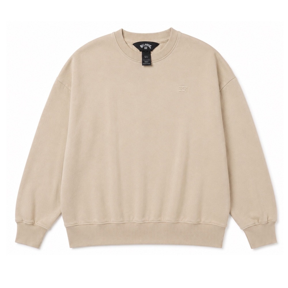 Billabong Womens Oversized Crewneck Sweatshirt Sand Beige Fleece Pullover Small